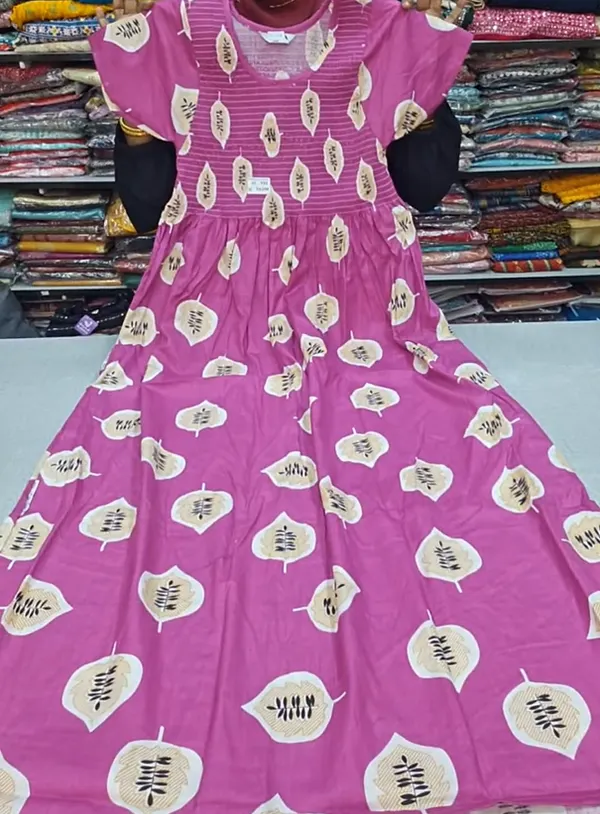 Premium Cotton Smocked Maxi Gown With Side pocket | MG65